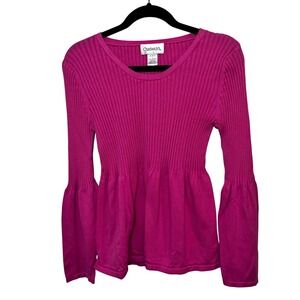 Chadwick Womens Long Flare Sleeve Ribbed Peplum Y2K Top Pink Size L Vamp Diaries